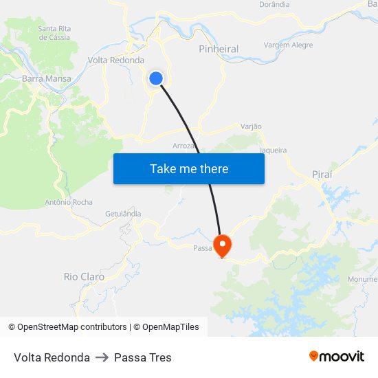 Volta Redonda to Passa Tres map