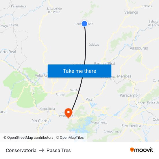 Conservatoria to Passa Tres map