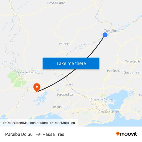 Paraíba Do Sul to Passa Tres map