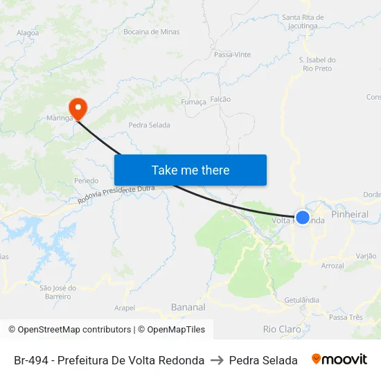 Br-494 - Prefeitura De Volta Redonda to Pedra Selada map