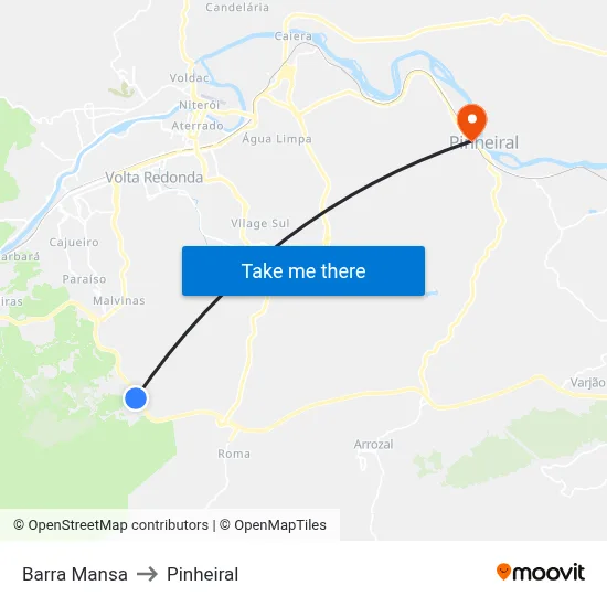 Barra Mansa to Pinheiral map