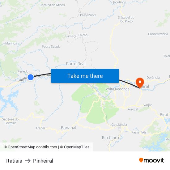 Itatiaia to Pinheiral map