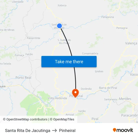 Santa Rita De Jacutinga to Pinheiral map