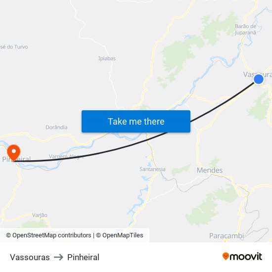 Vassouras to Pinheiral map