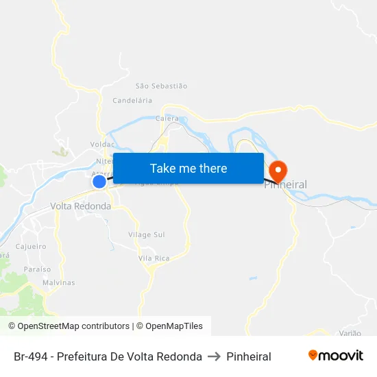 Br-494 - Prefeitura De Volta Redonda to Pinheiral map