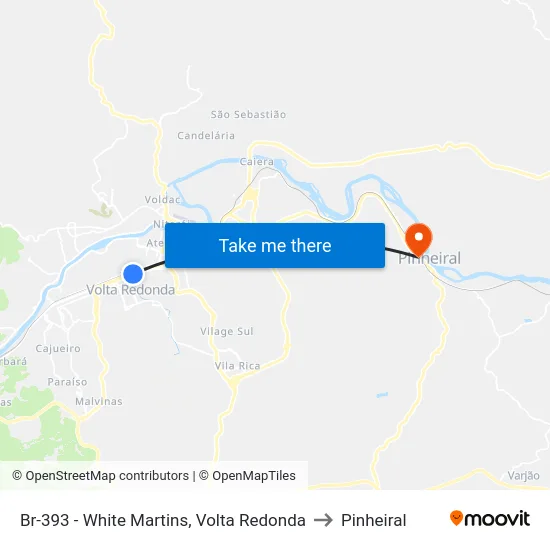 Br-393 - White Martins, Volta Redonda to Pinheiral map