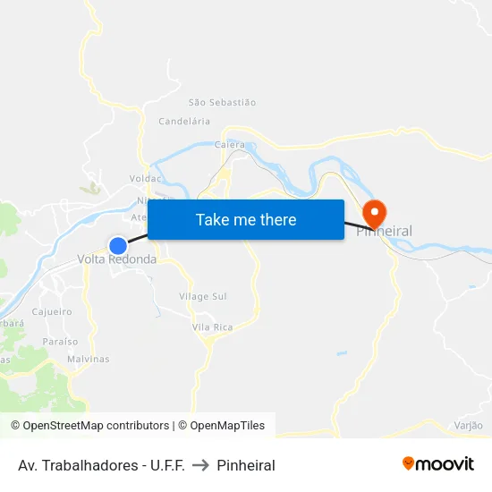 Av. Trabalhadores - U.F.F., Volta Redonda to Pinheiral map