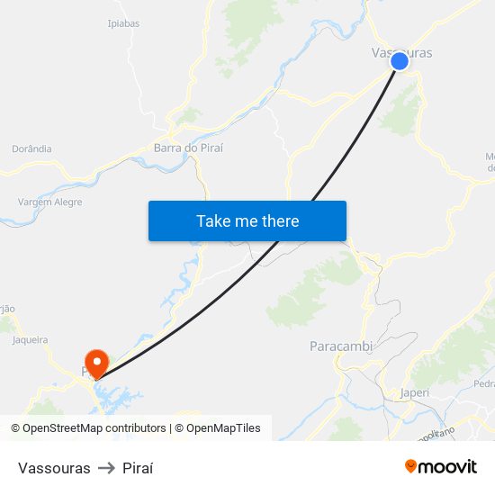 Vassouras to Piraí map