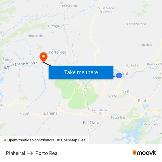 Pinheiral to Porto Real map
