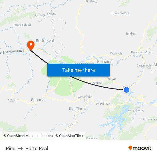 Piraí to Porto Real map