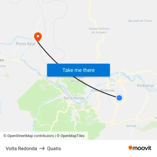 Volta Redonda to Quatis map