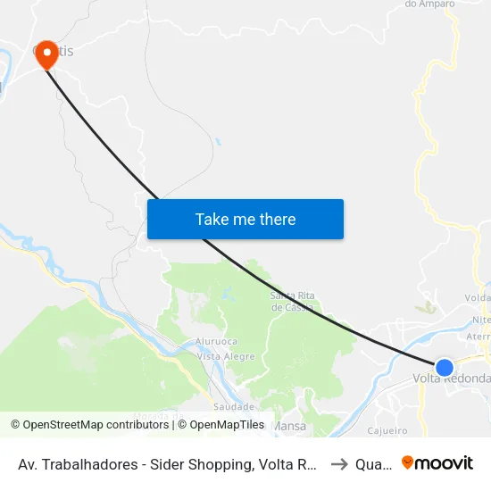 Av. Trabalhadores - Sider Shopping, Volta Redonda to Quatis map