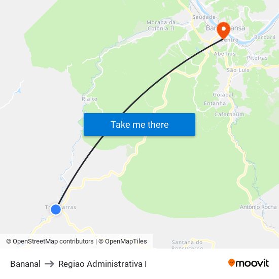 Bananal to Regiao Administrativa I map