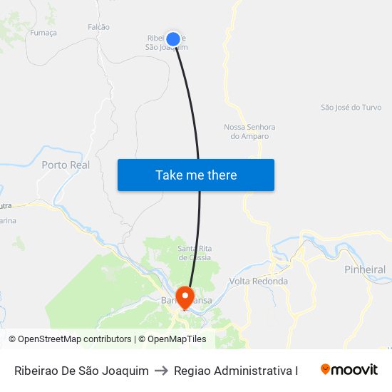 Ribeirao De São Joaquim to Regiao Administrativa I map