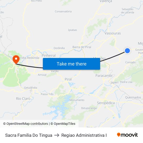 Sacra Familia Do Tingua to Regiao Administrativa I map