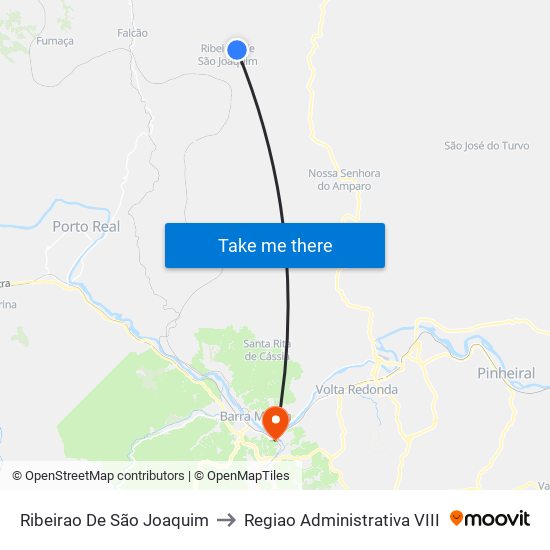 Ribeirao De São Joaquim to Regiao Administrativa VIII map