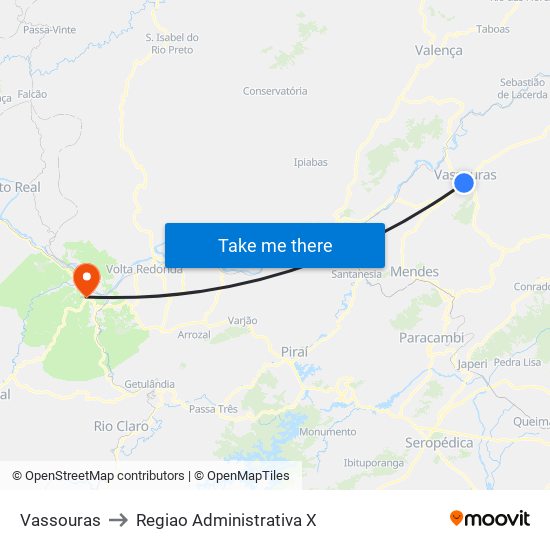 Vassouras to Regiao Administrativa X map