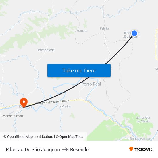 Ribeirao De São Joaquim to Resende map