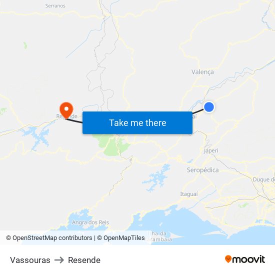 Vassouras to Resende map