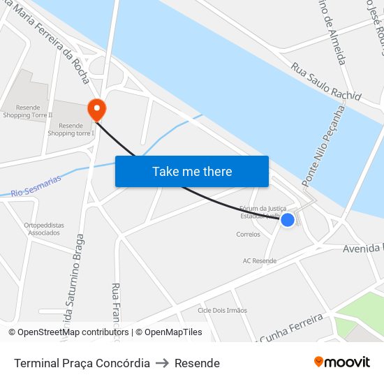 Terminal Praça Concórdia to Resende map