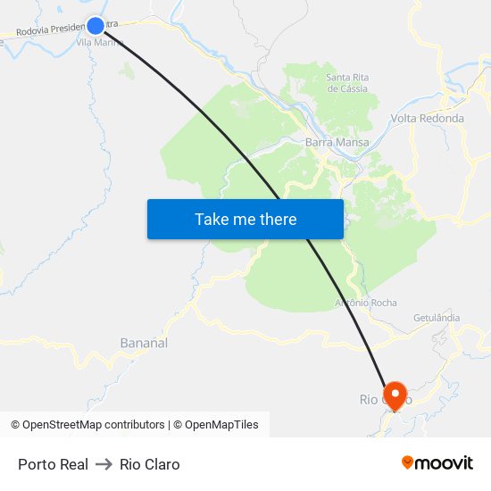 Porto Real to Rio Claro map