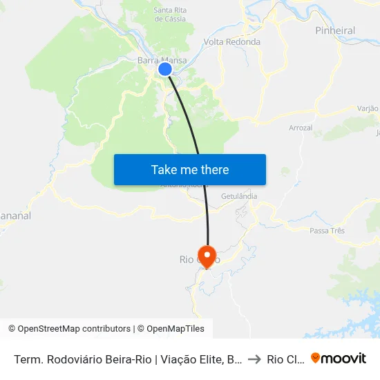 Term. Rodoviário Beira-Rio | Viação Elite, Barra Mansa to Rio Claro map