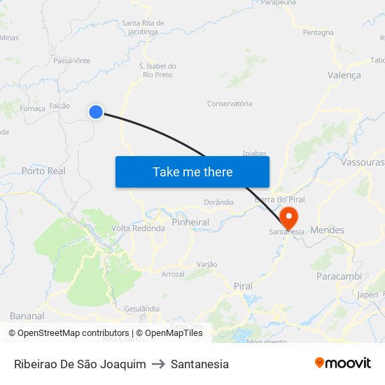Ribeirao De São Joaquim to Santanesia map