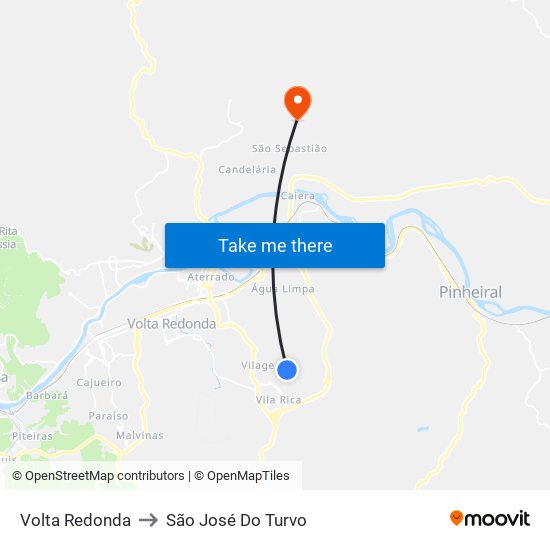 Volta Redonda to São José Do Turvo map