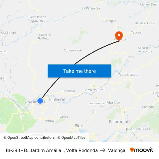 Br-393 - B. Jardim Amália I, Volta Redonda to Valença map