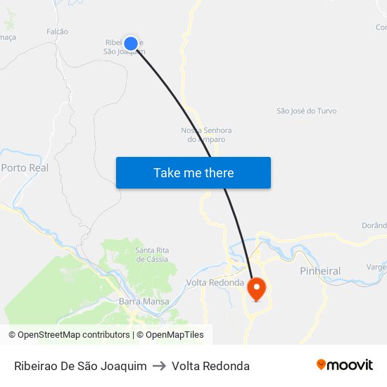 Ribeirao De São Joaquim to Volta Redonda map