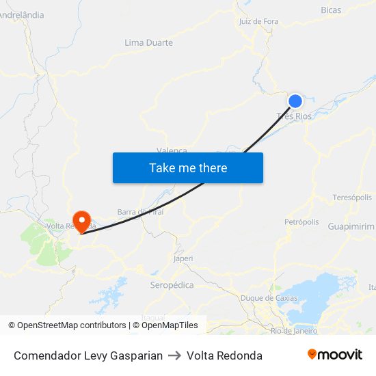 Comendador Levy Gasparian to Volta Redonda map