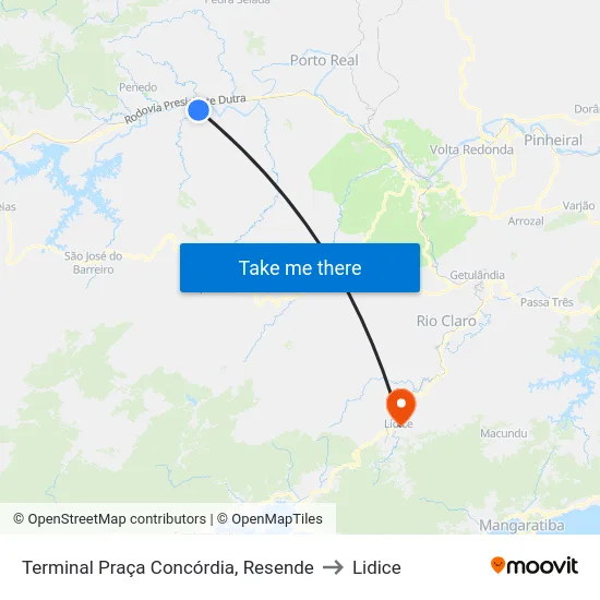 Terminal Praça Concórdia, Resende to Lidice map