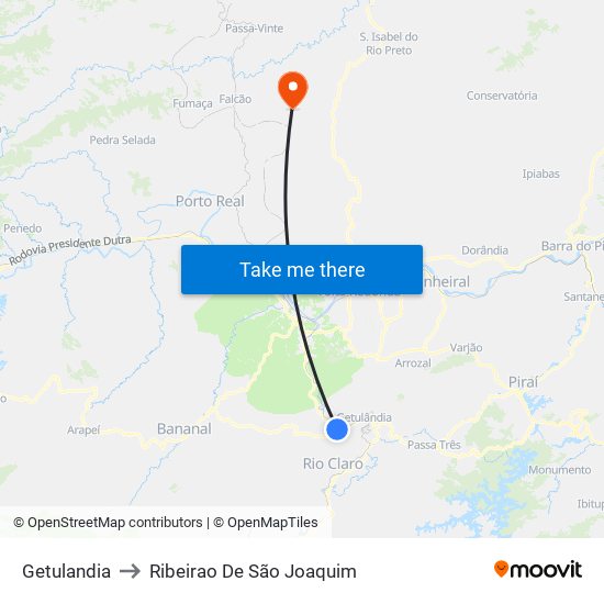 Getulandia to Ribeirao De São Joaquim map