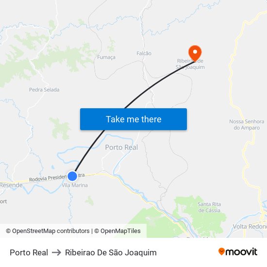 Porto Real to Ribeirao De São Joaquim map