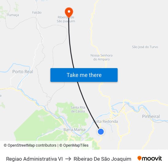 Regiao Administrativa VI to Ribeirao De São Joaquim map