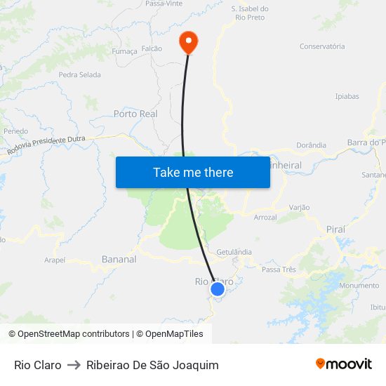 Rio Claro to Ribeirao De São Joaquim map