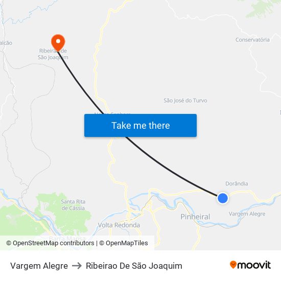 Vargem Alegre to Ribeirao De São Joaquim map