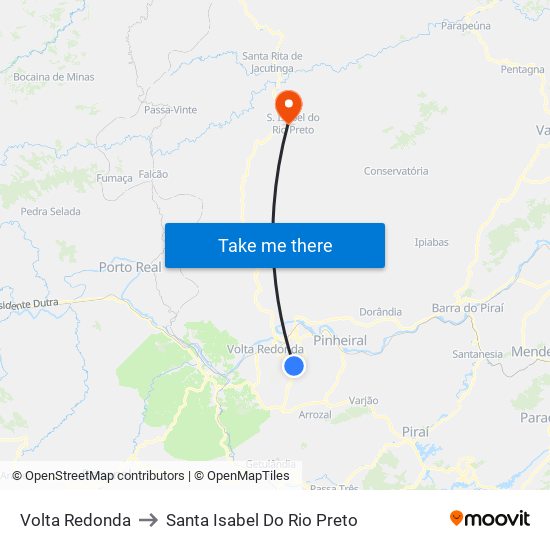 Volta Redonda to Santa Isabel Do Rio Preto map