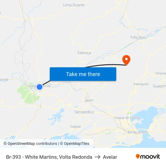 Br-393 - White Martins, Volta Redonda to Avelar map