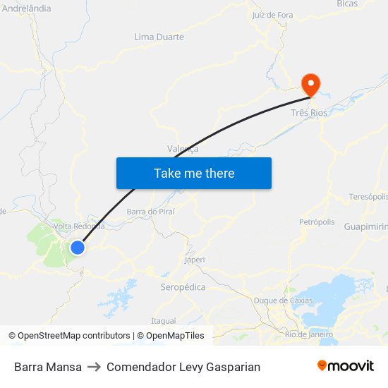 Barra Mansa to Comendador Levy Gasparian map