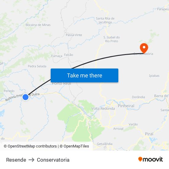 Resende to Conservatoria map