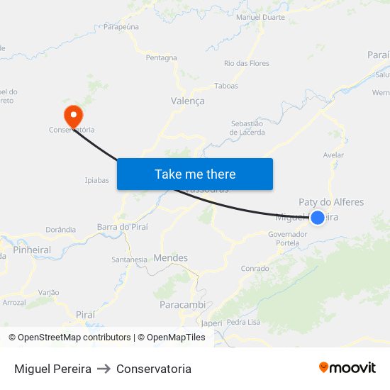 Miguel Pereira to Conservatoria map