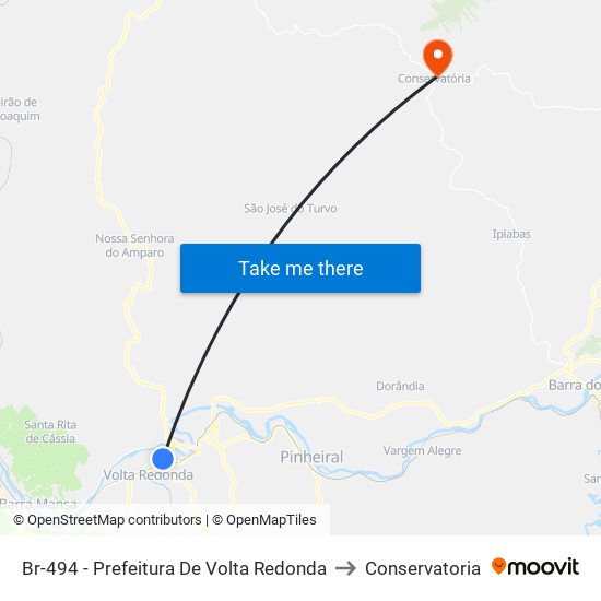 Br-494 - Prefeitura De Volta Redonda to Conservatoria map