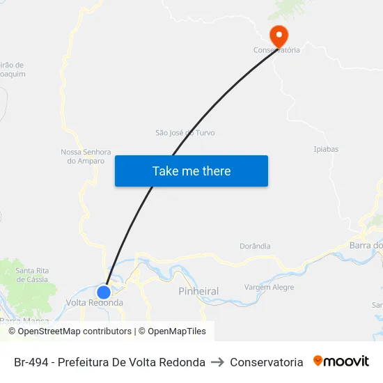 Br-494 - Prefeitura De Volta Redonda to Conservatoria map