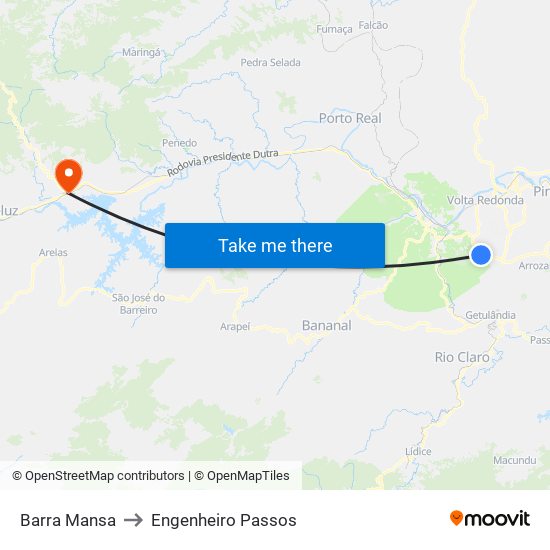 Barra Mansa to Engenheiro Passos map