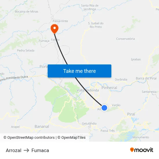 Arrozal to Fumaca map