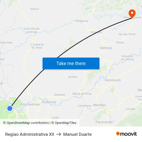 Regiao Administrativa XII to Manuel Duarte map