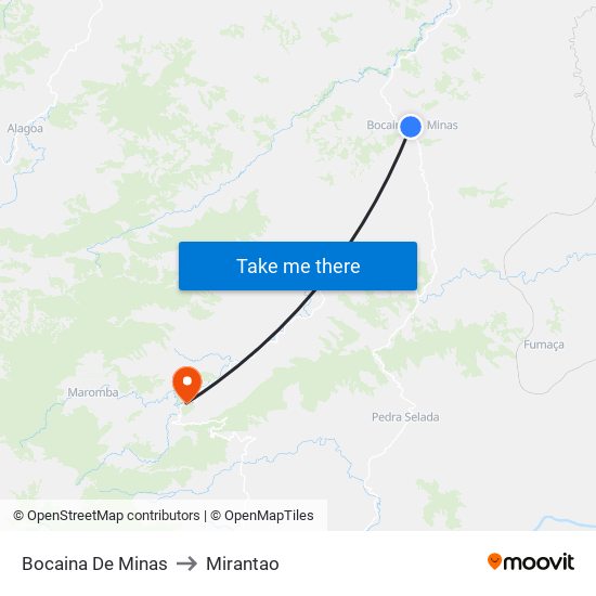 Bocaina De Minas to Mirantao map