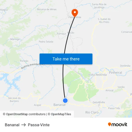 Bananal to Passa-Vinte map