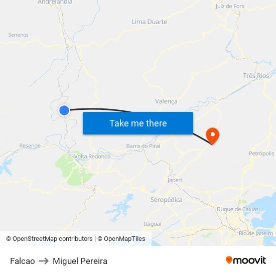 Falcao to Miguel Pereira map
